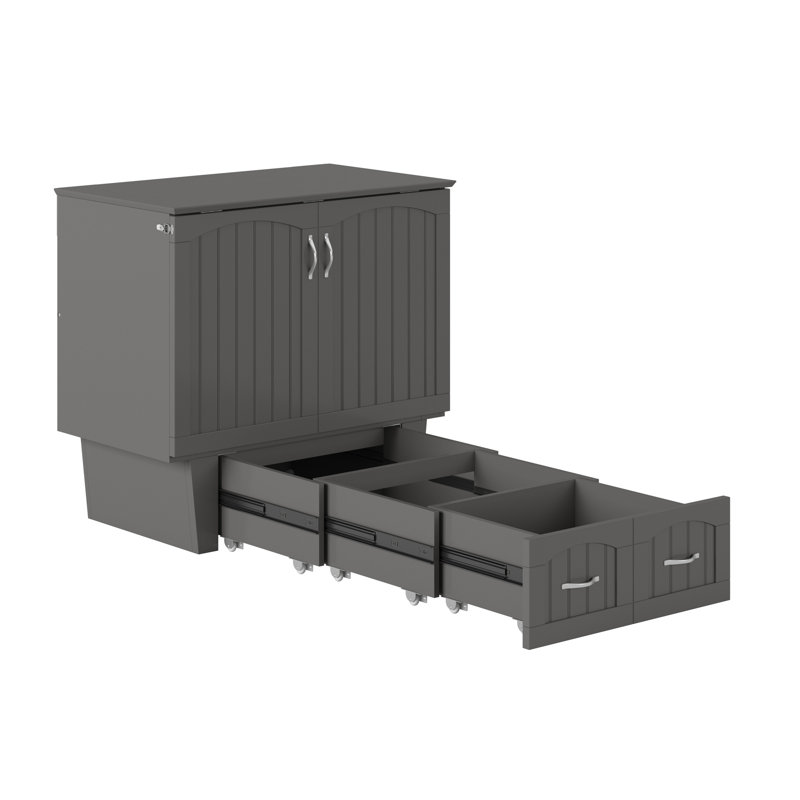 Lit escamotable en bois massif avec station de charge et matelas Kindig, Gris, Simple