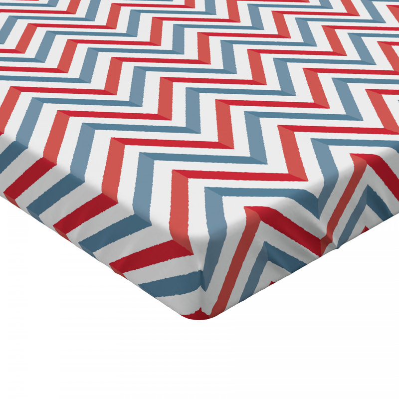 Microfiber Chevron Fitted Sheet, Red/Blue Chevron, Queen Fitted Sheet