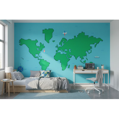 Papier peint carte du monde amovible bateau