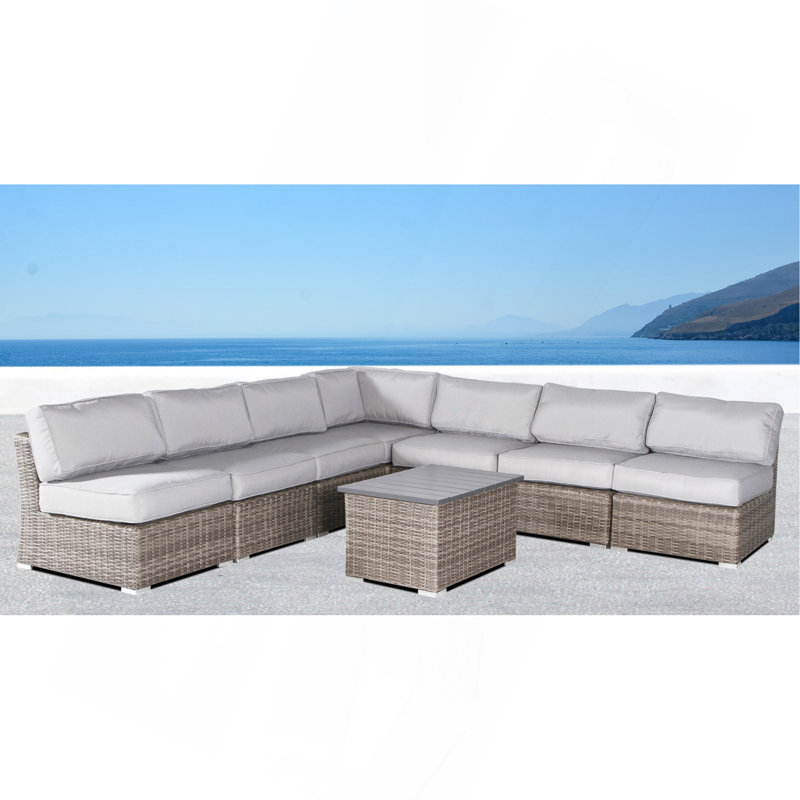 Fully Assembled 6-Person Wicker Patio Seating Group With Cushions, Gray Mix