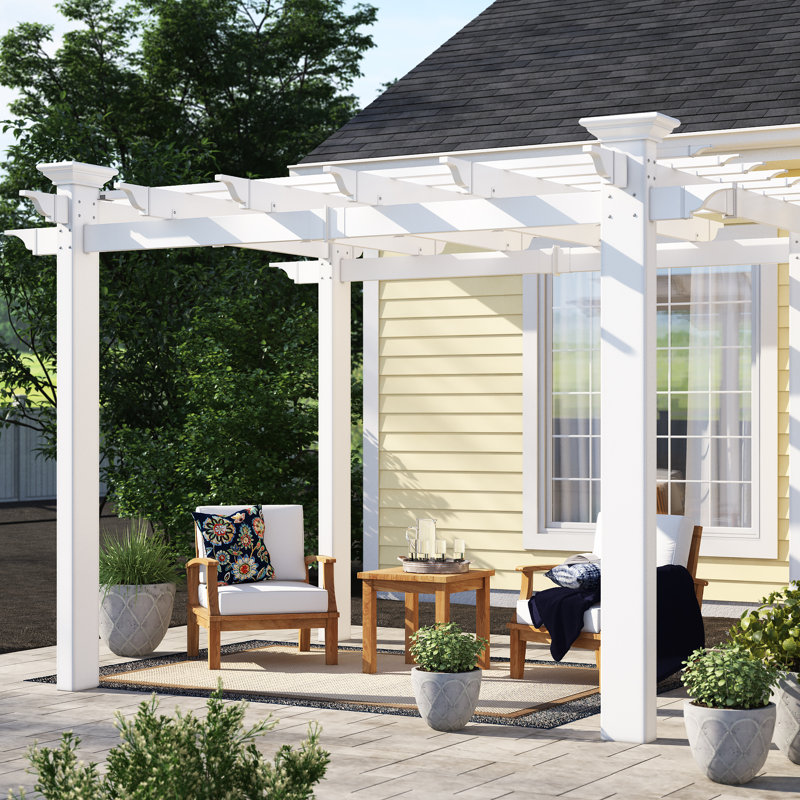 Pergola en vinyle Coppell, Abri pour voiture l 10 pi. x P 12 pi. po, Blanc