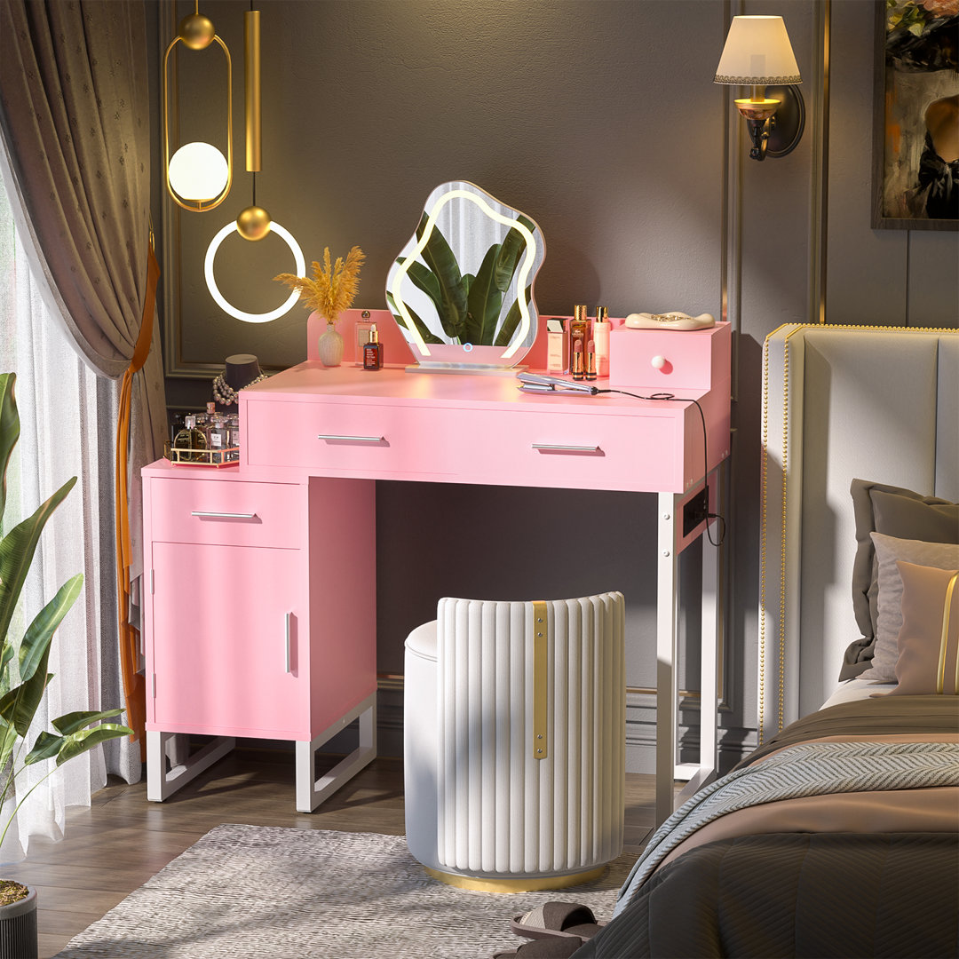 Jolley Reversible Makeup Vanity With Charging Station Ebern Designs 