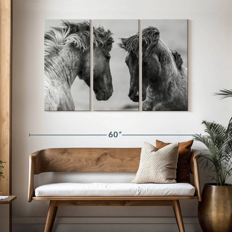 Monochrome Fighting Horses, 32" H x 50" W