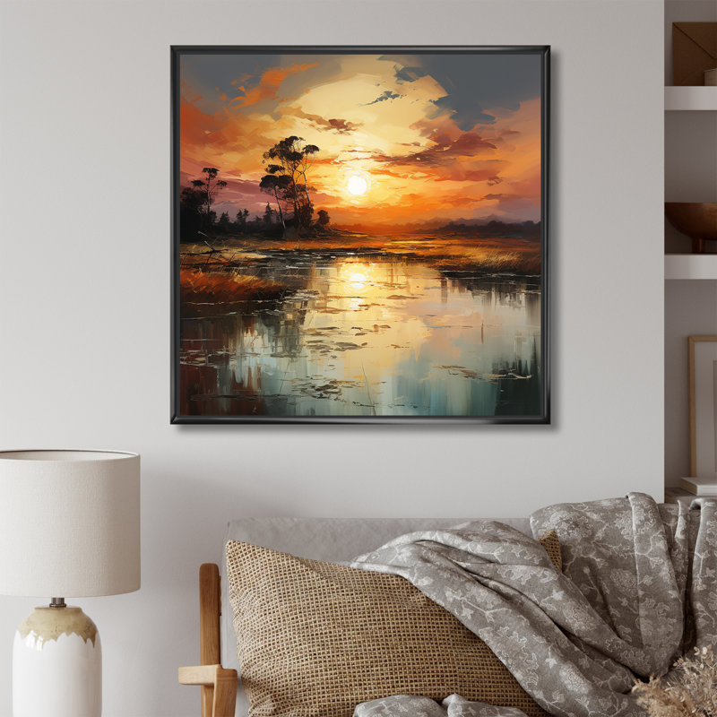 Par le lac Sunrise Reflections 3 - lac, art mural, Cadre flottant noir, H 36 po x l 36 po x P 1,5 po