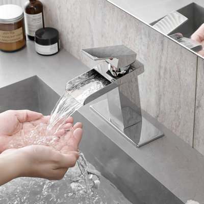Sink Faucet With Deck Plate Waterfall Bathroom Faucets For Sink 1 Hole Or 3 Holes One Handle Faucets