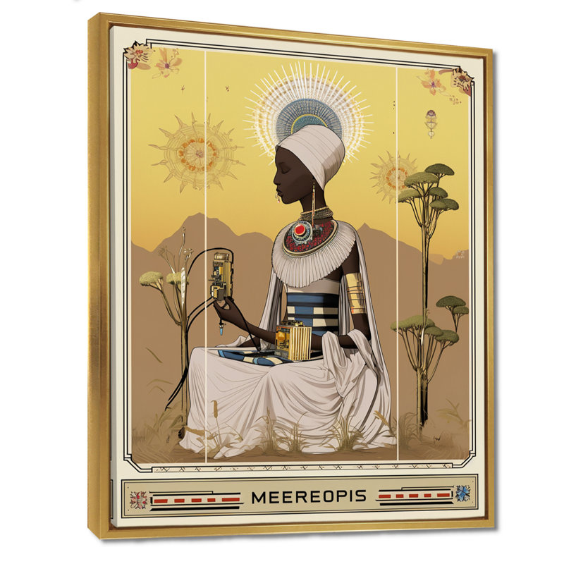 «African Glam Tarot Empress» - Art mural africain, Cadre flottant doré, H 40 po x l 30 po x P 1,5 po
