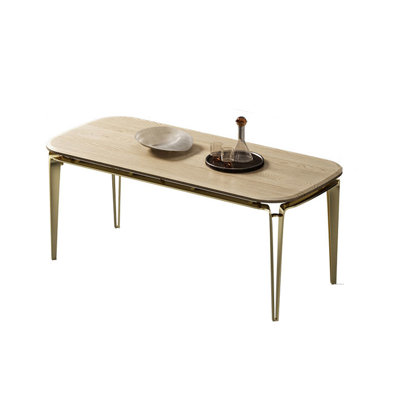 Light Luxury Simple Modern Home Dining Table Ash Solid Wood Top Metal Base Dining Table