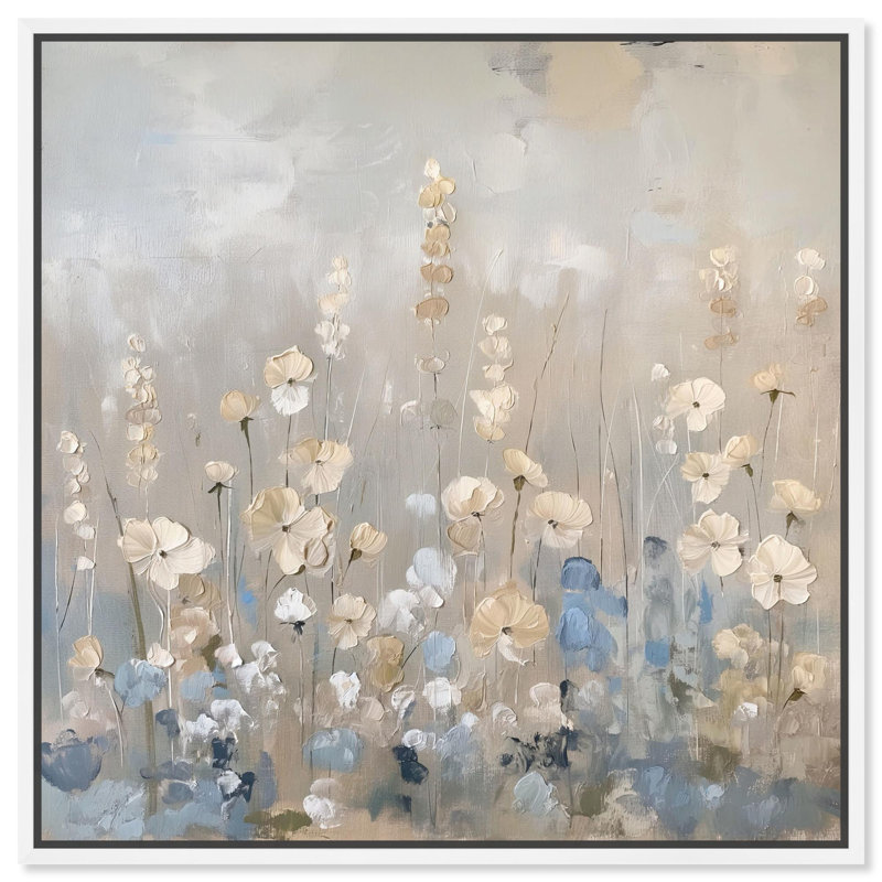 Luminescent Meadow Canvas Farmhouse Floral Art by Art Remedy, 21" H x 21" W x 1.8" D, White Floater Framed