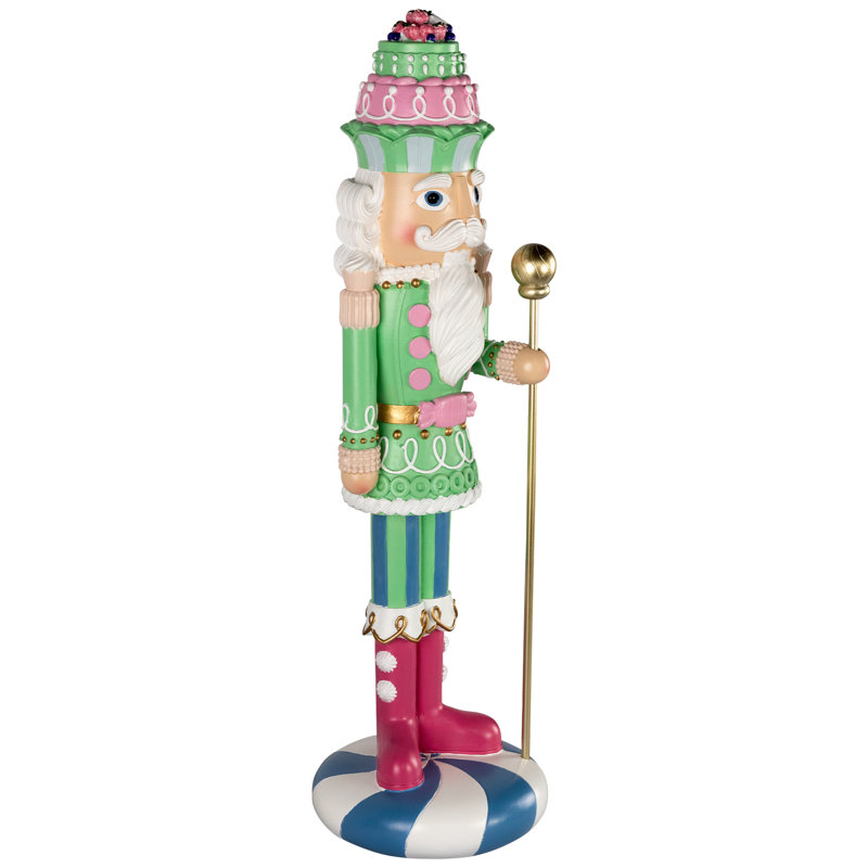 Pastel Candy Nutcracker King Christmas Figure, 21.75" H x 6.5" W x 6.5" D, Green