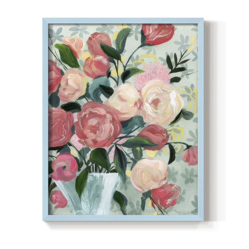 Painted Posies I Framed Print - Solid Wood, H 11 po x l 9 po, Blue