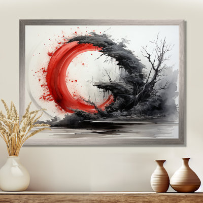 Red Black Buddhist Art Enso Enlightenment - Buddhism Framed Canvas Print