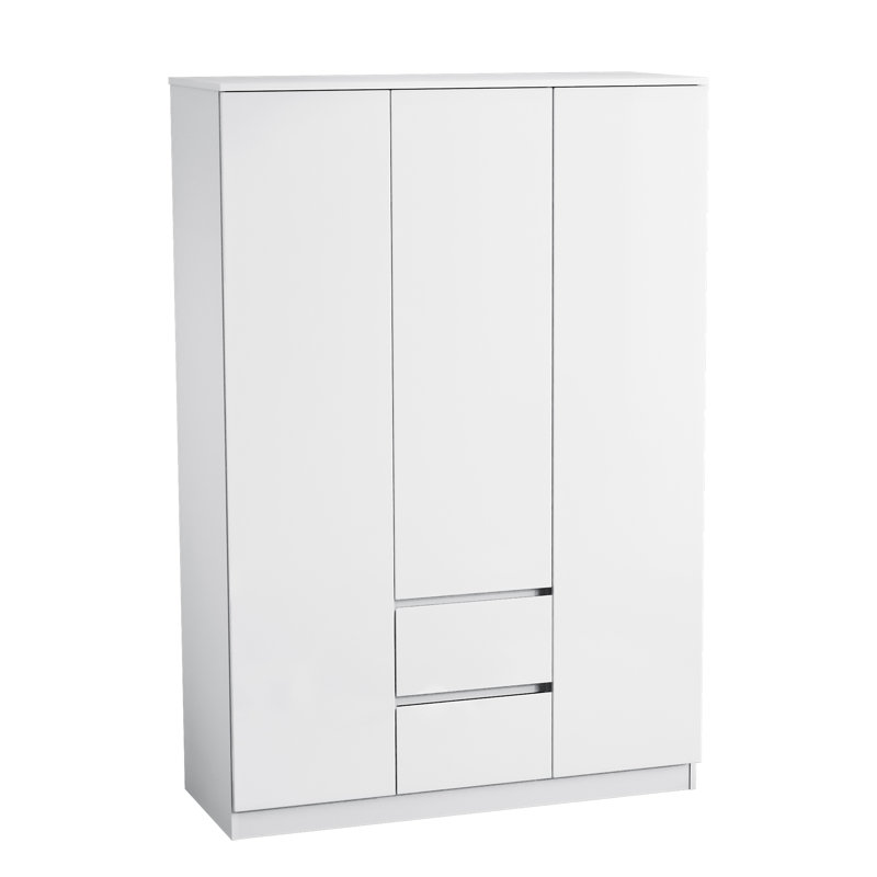 3 Door 2 Drawer High Gloss Wardrobe, (FSC 100%) Bedroom Home Clothing Storage Furniture, White