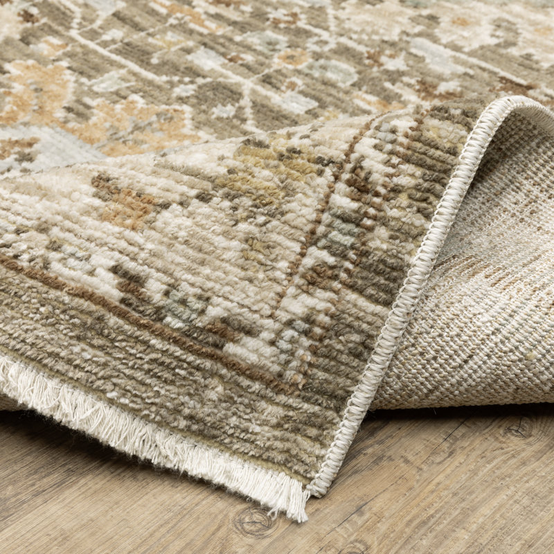 Médaillons floraux rétro Lainey - brun / bleu pâle, Tapis de couloir 2 pi 7 po x 7 pi 7 po
