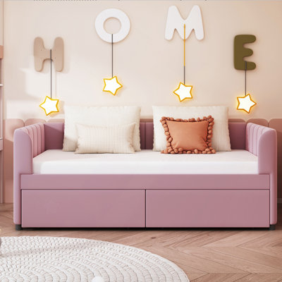 Upholstered Daybed With Ergonomic Design Backrest And 2 Drawers by Latitude Run