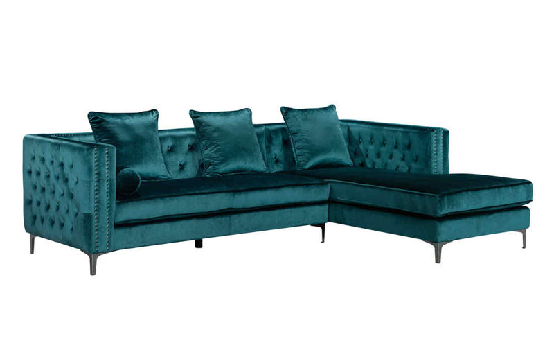 Canapé modulaire en velours 105 po Ele droite, Velours vert