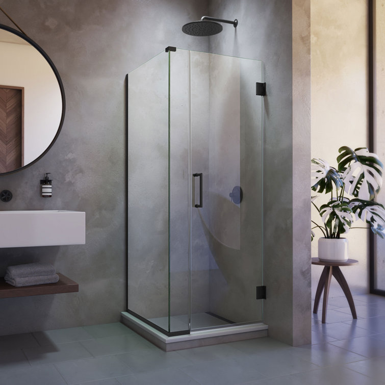 Unidoor Plus 30.5" W x 30.375" D x 72" H Frameless Pivot Rectangle Shower Enclosure with Fixed Panel
