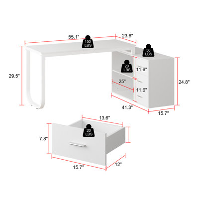 17 Stories Stockseth 55.1'' Desk & Reviews | Wayfair