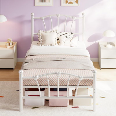 Structure de lit en forme de métal - Plateforme pour enfants - Support de lattes robuste - Rangement sous le lit