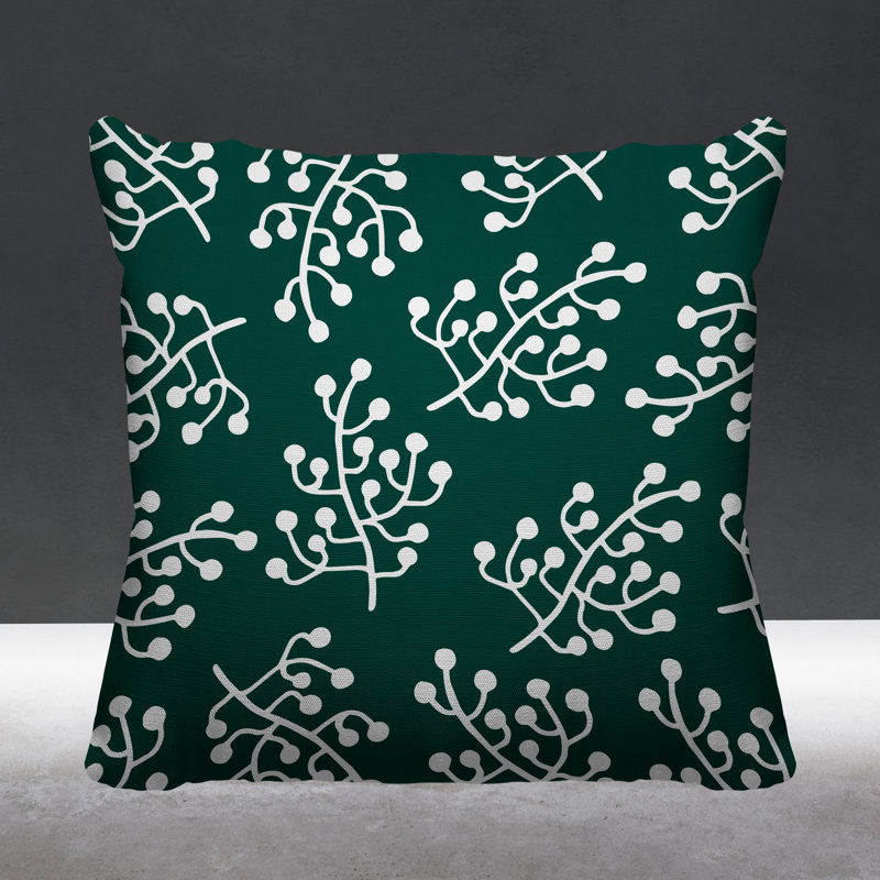 Coussin intérieur / extérieur Charis Wild Flower, 15 po x 15 po, Émeraude, Carré