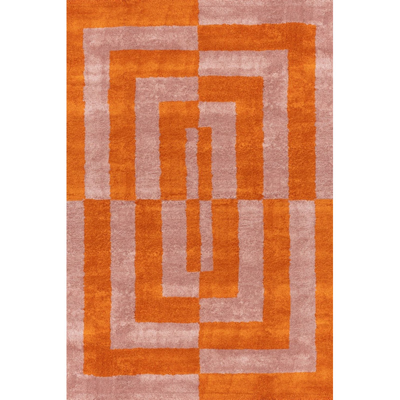 Joli Geometric Area Rug Soft Dense Pile for Living Rooms and Bedrooms, Rectangle 160 x 230 cm, Orange/Pink