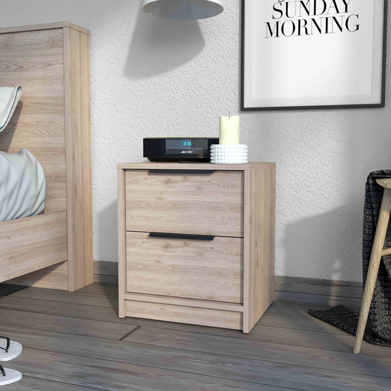 Washington Nightstand, Two Large Drawers, Light Gray
