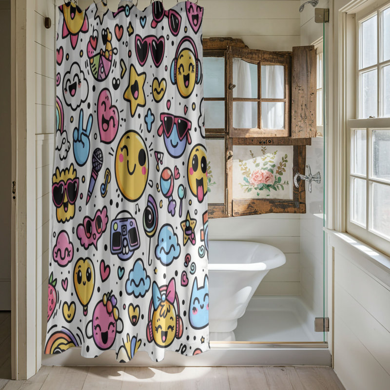 Rideau de douche 1 pièce Bright Comic Vibes, H 74 po x l 71 po