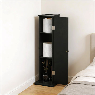 Narrow Corner Storage Cabinet With Toilet Paper Dispenser, Space-Saving And Stylish For Modern Bathrooms