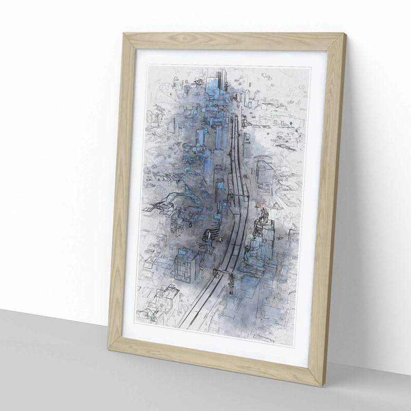 Road Through Tokyo in Japan in Abstract - Picture Frame Graphic Art Print, Oak, 50cm H x 35cm W x 2cm D