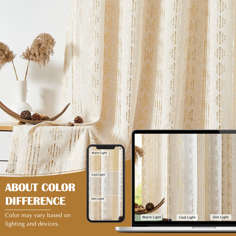 Amadas Linen Semi-Sheer Rod Pocket Curtain Pair, 52" W x 84" L, Gold Flax