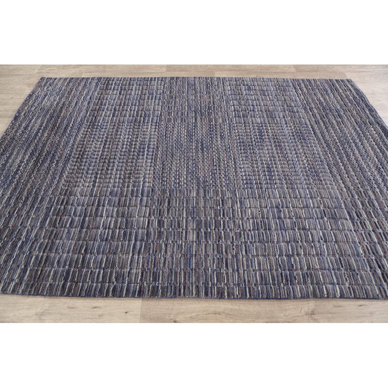 Tapis décoratif en laine bleu marocain de conception unique 5 pi 4 po x 7 pi 6 po noué à la main New Age