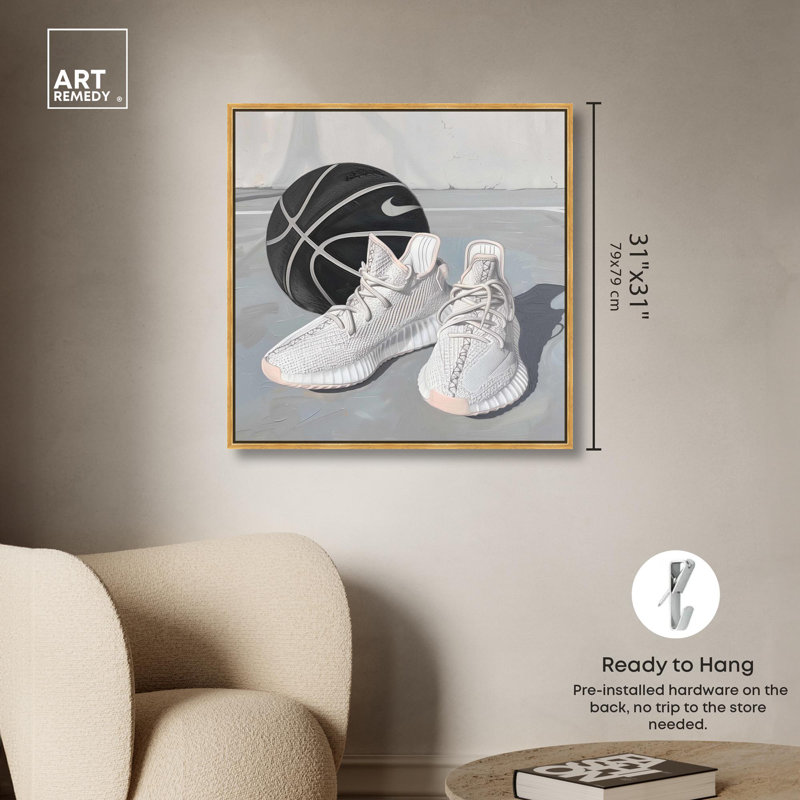 Reproduction d'art tendance sur toile gris clair par Art Remedy, H 31 po x l 31 po x P 1,8 po, Cadre doré