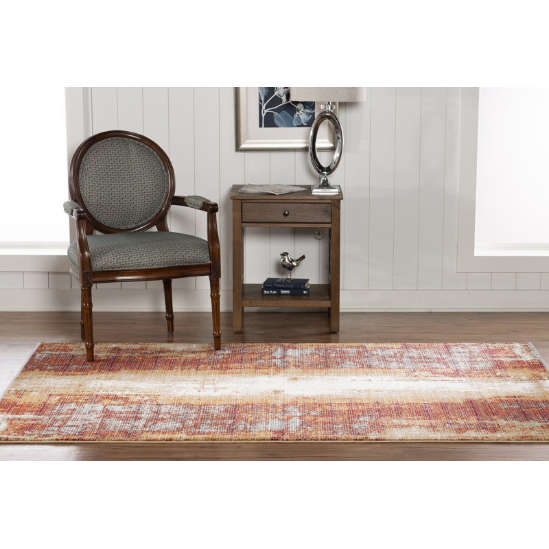 Crittenden Modern Abstract Rust and Blue Area Rug with Short Fringe, Rectangle 5' x 8'