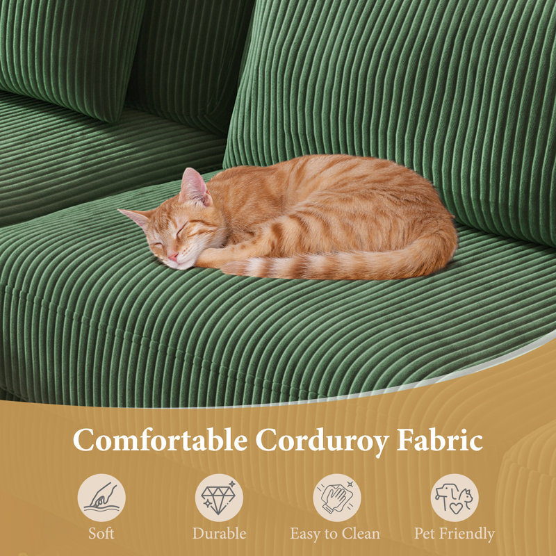 Double Sofa, Green Corduroy