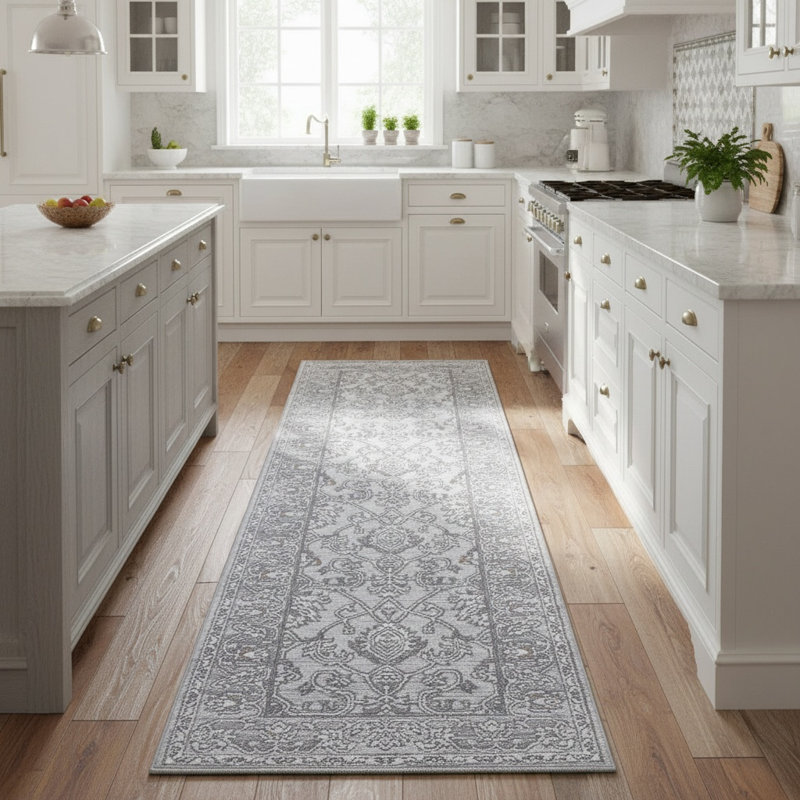 MARFI Collection Ivory / Grey Oriental Runner Rug, Runner 2'2" x 8'