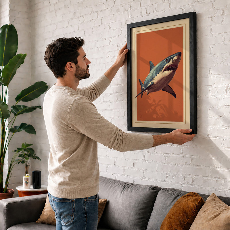 Great White Profile Coastal - Framed Print, Walnut, A3 - 42.0 x 29.7 cm