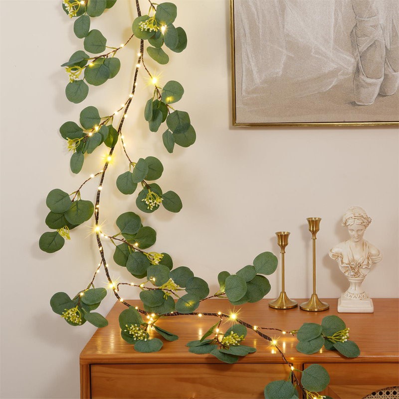 6FT Eucalyptus Garland with Timer – Artificial Cedar Tree Garland