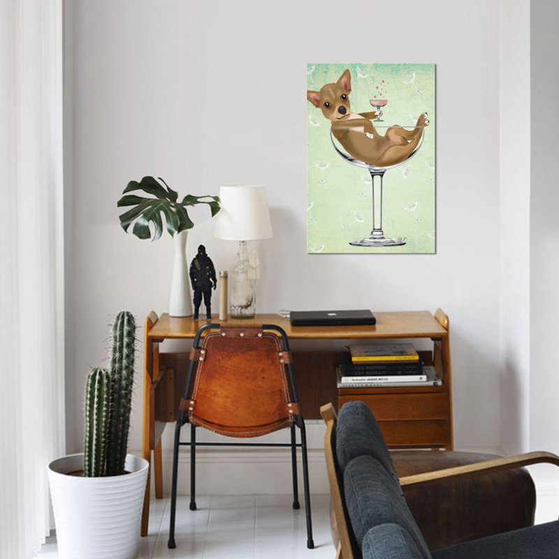«Chihuahua in Cocktail Glass», impression sur toile, H 26 po x l 18 po x P 1,5 po, Toile tendue, Pas de tapis