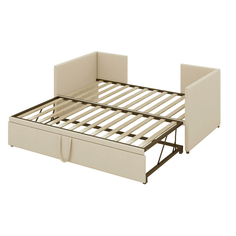 Lit de jour simple avec lit gigogne, Beige