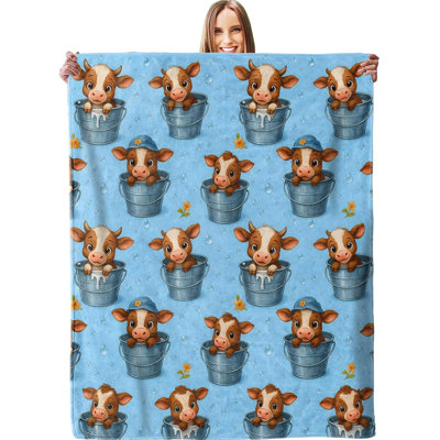 Joli seau à veau mignon, jeté en flanelle moelleuse, chaude et légère 40 x 50 po avec adorable imprimé campagnard pour voyage, lit, plein air, cadeaux pour garçons, filles, femmes, adultes, enfants