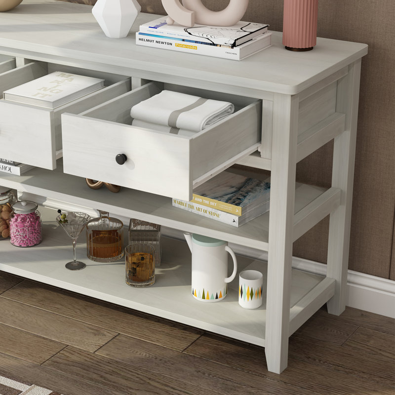 Nibbi 47" Console Table with Wood Frame and Legs, 3 Drawers and 2 Open Shelves Grey, Beige 