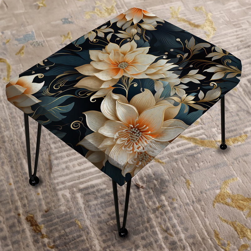 Luxueux motif de fleurs dorées et grises - Repose-pieds rectangulaire floral