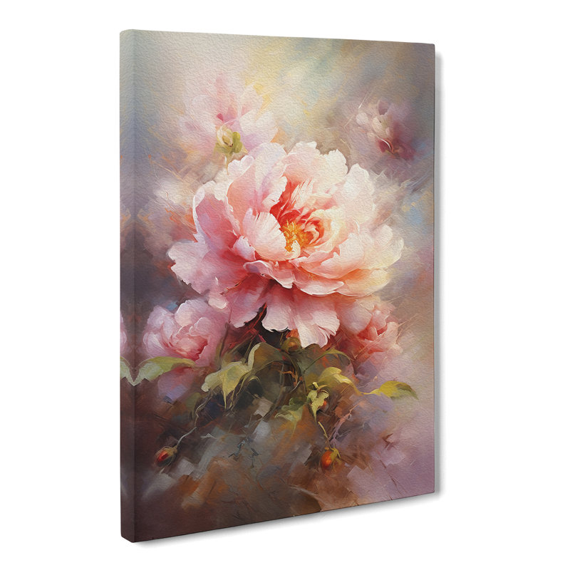 Peony Flower Impressionism - Wrapped Canvas Print, 76cm H x 50cm W x 3cm D