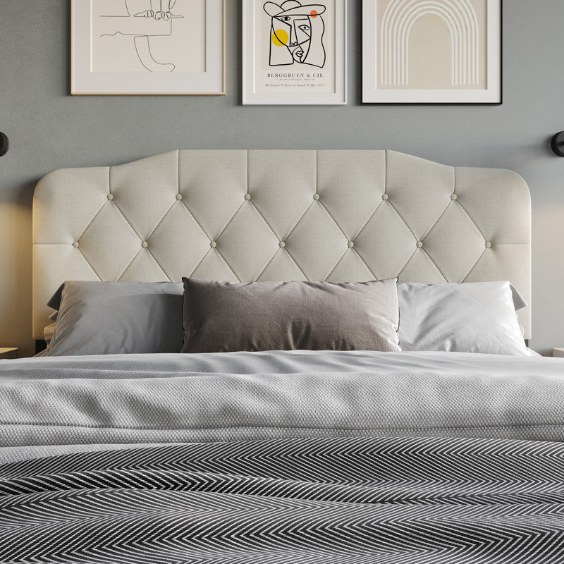 Tête de lit tapissier Raichelle, Complète, Gris chaleureux