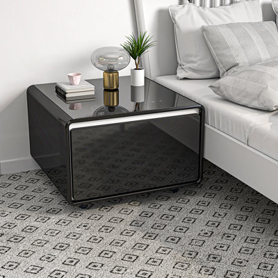 Table d'appoint moderne et intelligente avec réfrigérateur intégré, charge sans fil, contrôle de la température, ports USB, table de cocktail
