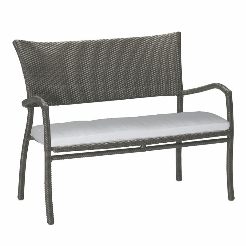 Skye Wicker Garden Bench, Black Walnut, Rollo Cream InsideOut® Linen, No Welt