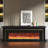 Black Solid Wood Freestanding TV Cabinet Fireplace-1206405520