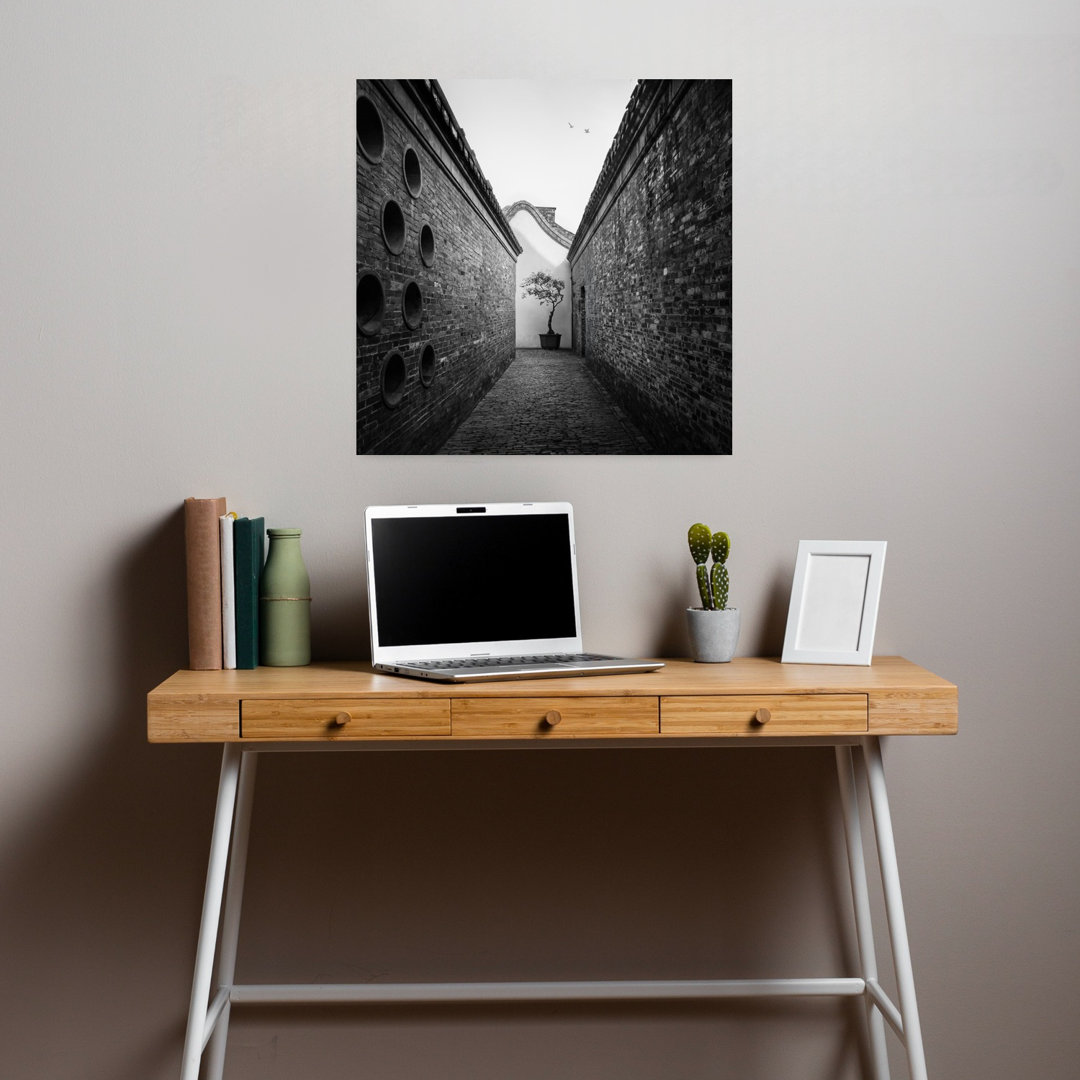 Tranquil Bonsai Alley Elegant Peaceful Serene Bird Bonsai Architecture Tree Wall Art Print