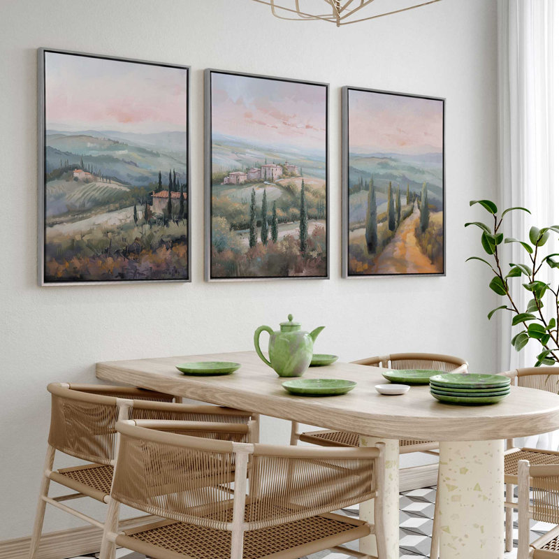 «Dusk's Glow In Tuscany» par Golden Glow Interiors 3 - Pièces sur toile, Cadre en chrome poli, H 38 po x l 26 po