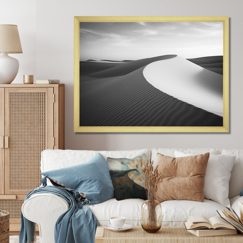 Dunes noires et blanches photo IV sur toile, H 12 po x l 20 po x P 1 po, Cadre doré simple