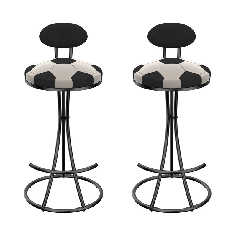 Modern Upholstered S-Shaped Round Seat Barstools(2PCS Sets), Black Seat/ Black Frame